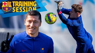 آخرین تمرین بارسلونا قبل از بازی با ویارئال; گل خیره کننده لواندوفسکی!