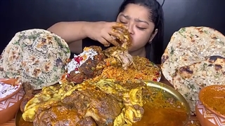 MUTTON RAAN BIRYANI, MUTTON FAT CURRY WITH CHICKEN CURRY, BUTTER GARLIC NAAN, BUTTER KULCHA |MUKBANG