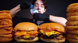 ASMR MUKBANG | 수제버거 더블 치즈버거 멘보샤 어니언링 먹방