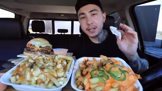 MUKBANG EATING Fresh Burger Double Burgers, Cali Fries, Poutine ...