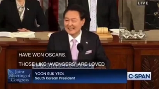 یون سوک یول ، رئیس جمهور کره جنوبی در سخنرانیش در جلسه مشترک کنگره‌ی آمریکا به بلک پینک و بی تی اس اشاره کرد/کپشن چک شه