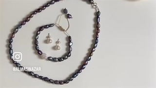 گردنبند و دستبند مروارید اصل(پرورشی) باروک رنگی