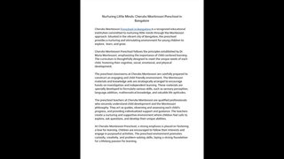 Nurturing Little Minds: Cherubs Montessori Preschool in Bangalore