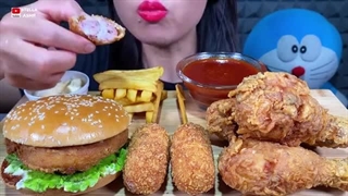 ASMR CHICKEN BURGER, CHEESE CORN DOG, FRIED CHICKEN, FRIES MUKBANG MASSIVE Eating Sounds
